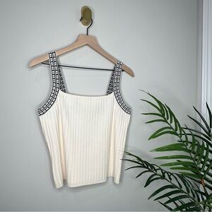 Carlisle Cream Ribbed Camisole with Rhinestone Straps